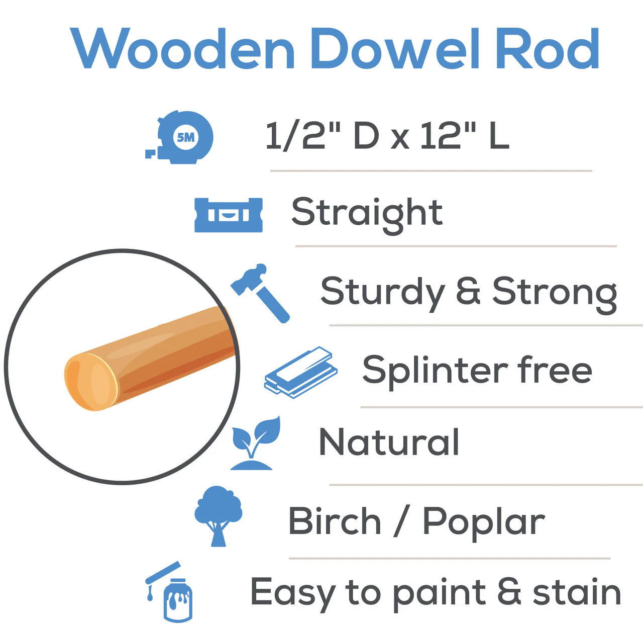 1/2" x 12" Wooden Dowel - Image 3