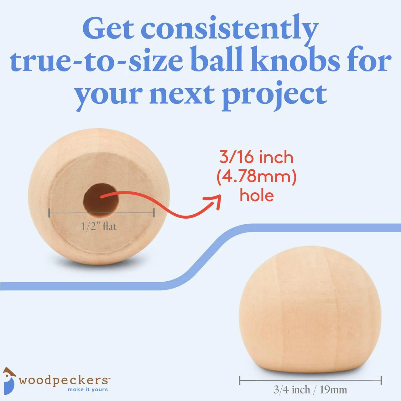 3/4"  Wooden Ball Knob - Image 3