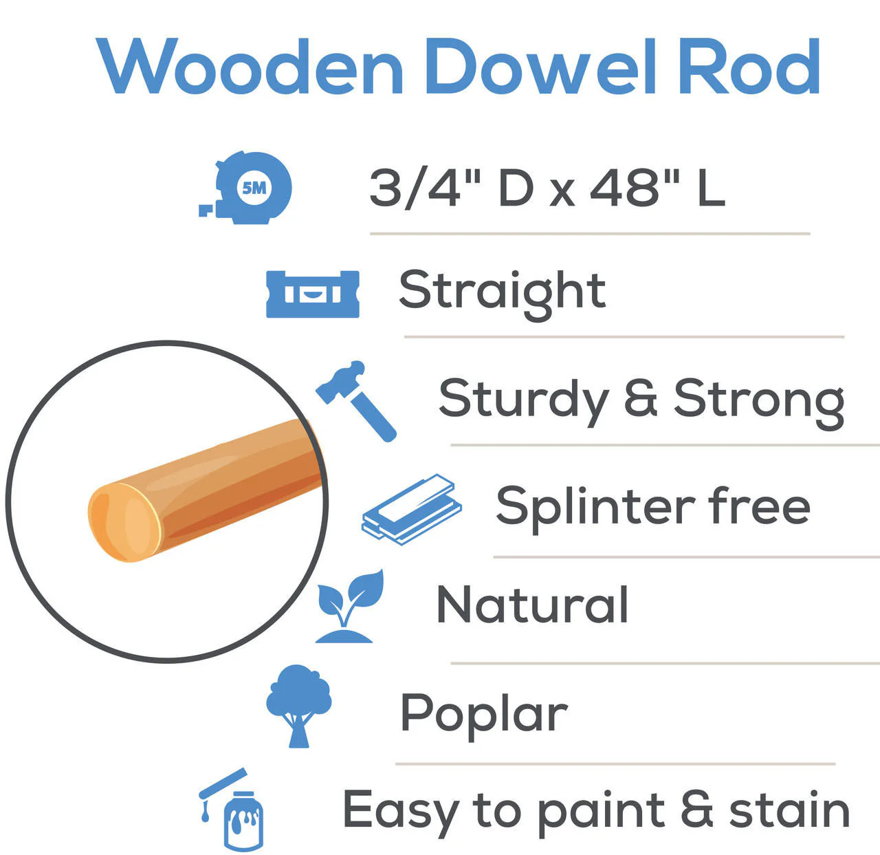 3/4"  x 48" Wooden Dowel - Image 3