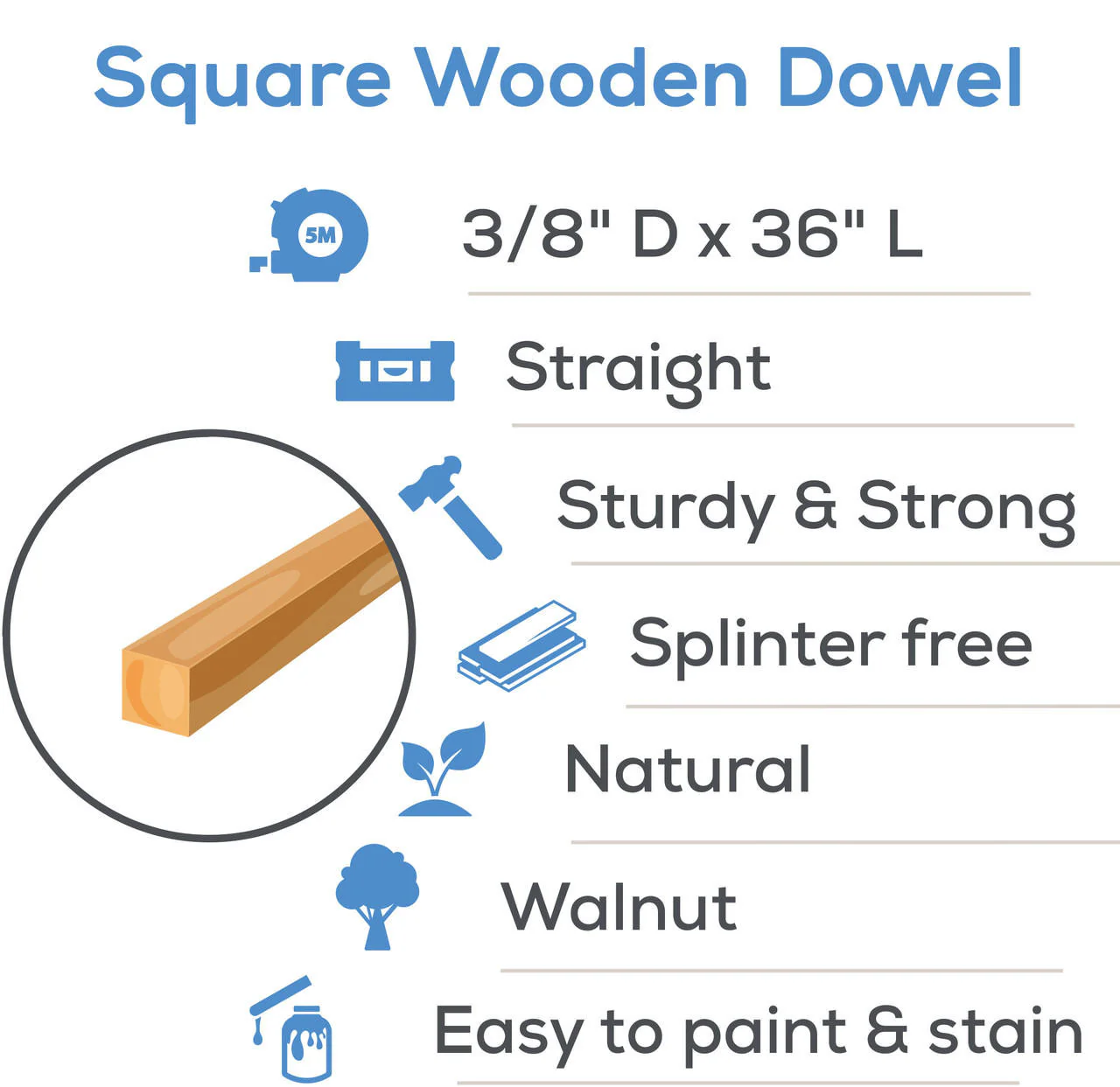 3/8" x 36" Square Dowel - Image 5