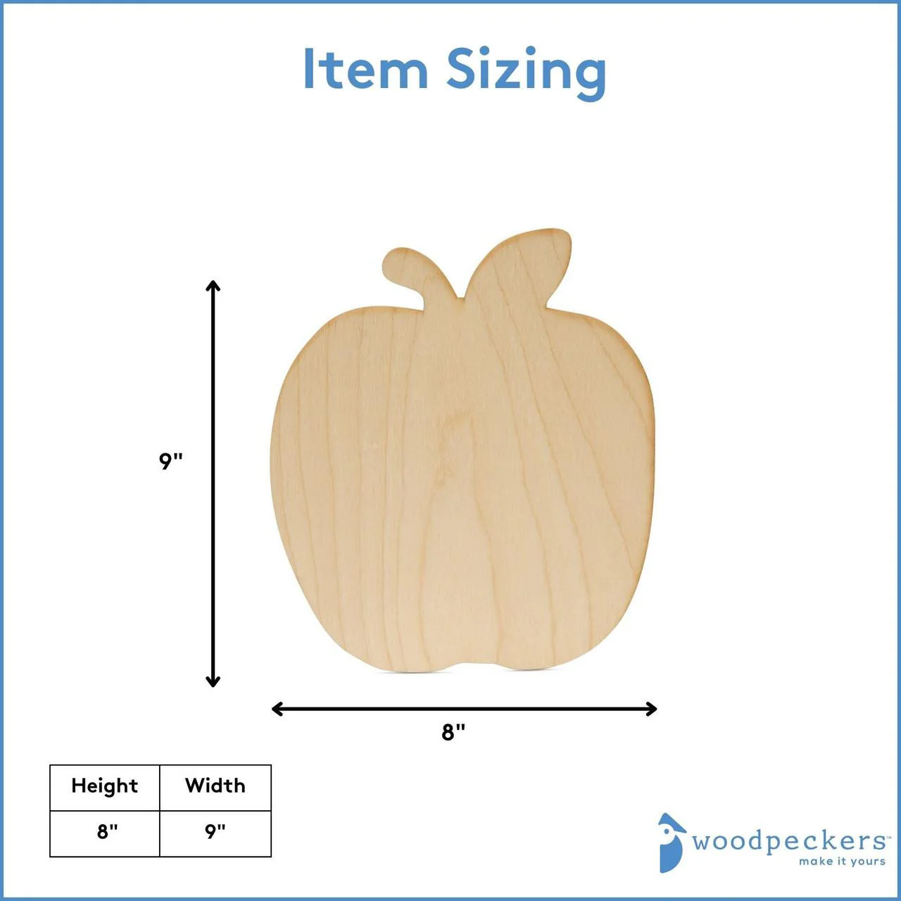 Wood Apple Cutout Large 8" x 9", 1/8" Thick - Image 4